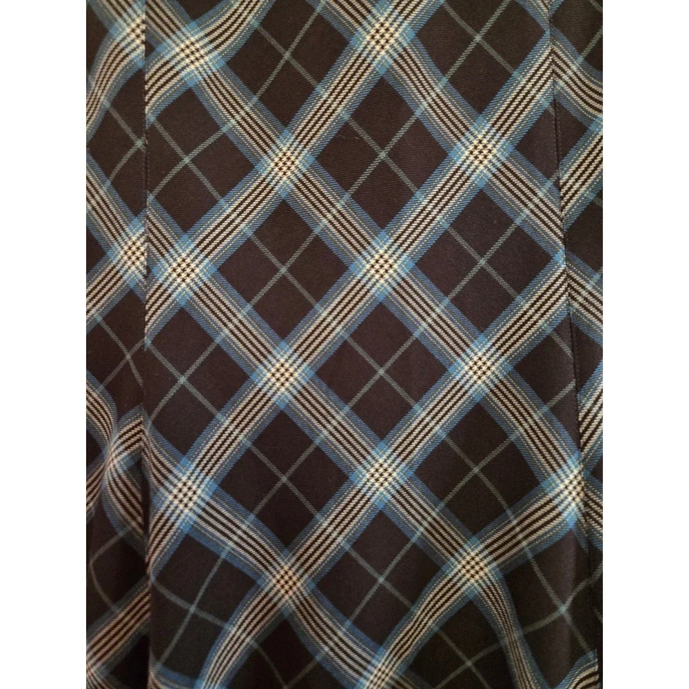 Dress Barn Retro Brown Blue Plaid A-Line Midi Skirt Paneled Bias Cut Lined Sz 16